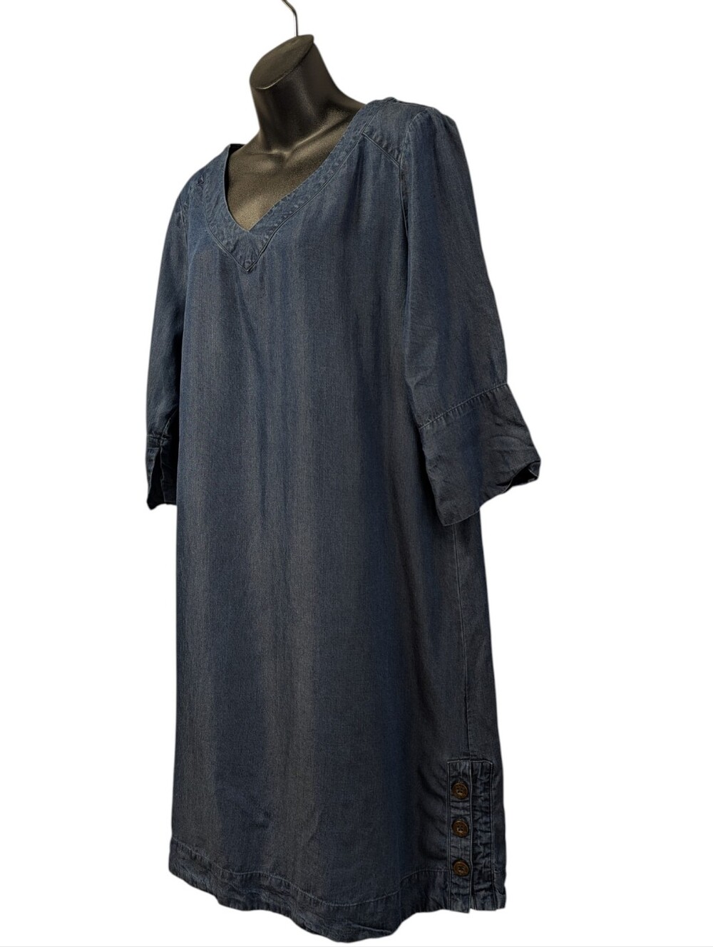 Anne Klein Coastal Blue Tencel Shift Dress Soft Denim V-neck 3/4 Sleeve Size 12 - Picture 3 of 7